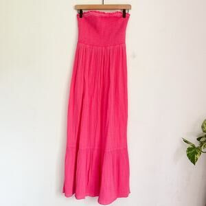 Anthropologie Marisol Smocked Gauze Pink Maxi Dress